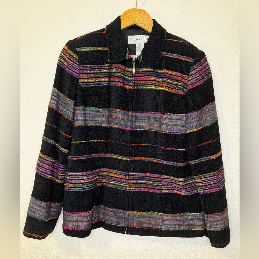 Sag Harbor Multi Colored/Rainbow Embroidered Stripped Blazer/Jacket Unique